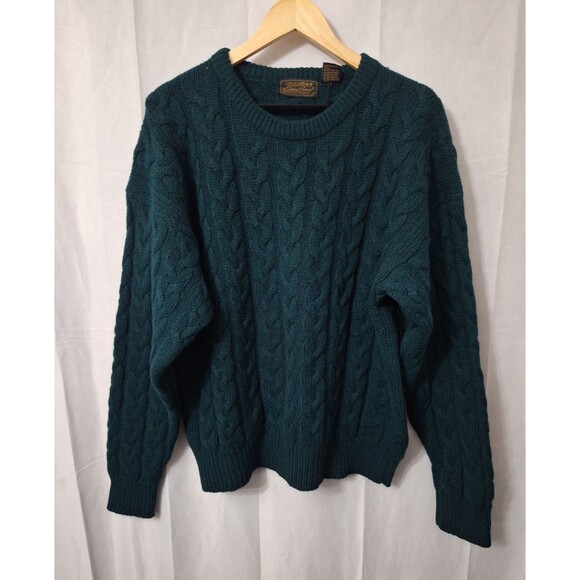 Eddie Bauer Sweaters - VTG Eddie Bauer Wool Cable Knit Fisherman Sweater Womens XL Crewneck Preppy 90s